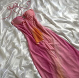 Gorgeous High Low Halter Ombre Pink Chiffon Prom Dresses Evening Dress HZ1024