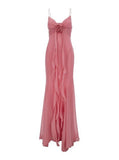 Vintage Mermaid Spaghetti Straps 90s Pink Chiffon Prom Dresses Evening Gowns HZ1024