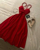 Gorgeous A Line Spaghetti Straps Red Knee Length Prom Dresses Evening Dress Wedding Guest Dress HZ1024
