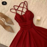 Gorgeous A Line Spaghetti Straps Red Knee Length Prom Dresses Wedding Guest Dress HZ1024