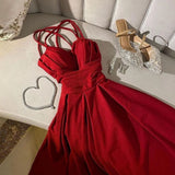 Gorgeous A Line Spaghetti Straps Red Knee Length Prom Dresses Wedding Guest Dress HZ1024