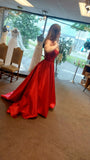 Modest Ball Gown Spaghetti Straps Red Backless Long Prom Dresses Evening Dress HZ1024