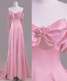 Modest A Line Off The Shoulder Pink Satin Long Prom Dresses Evening Dress HZ1024