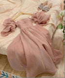 Modest A Line Off The Shoulder Pink Organza Long Prom Dresses Evening Dress HZ1024