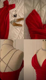 Modest A Line Spaghetti Straps Red Prom Dresses Evening Dress HZ1024