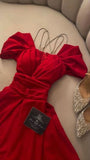 Modest A Line Spaghetti Straps Red Long Prom Dresses Evening Dress HZ1024