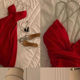 Modest A Line Spaghetti Straps Red Prom Dresses Evening Dress HZ1024
