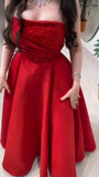 Vintage Ball Gown Strapless Satin Prom Dresses Evening Gowns With Beads HZ1024