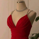 Modest A Line Spaghetti Straps Red Prom Dresses Evening Dress HZ1024