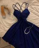 Modest A Line Spaghetti Straps Royal Blue Prom Dresses Evening Dress HZ1024