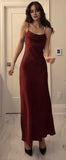 Vintage A Line Spaghetti Straps Burgundy Satin Long Prom Dresses Evening Dress HZ1024