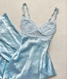 Vintage A line Spaghetti Straps Light Sky Blue Lace Long Prom Dresses Evening Dress HZ1024