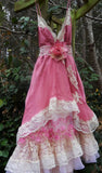 Vintage Ball Gown Spaghetti Straps Pink Lace Floor Length Prom Dresses Satin Evening Dress HZ1024