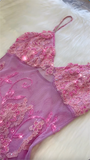 Vintage A Line Spaghetti Straps Pink Lace Floor Length Prom Dresses Beads Evening Dress HZ1024