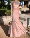 Mermaid Spaghetti Straps Sleeveless Ruffles Pink Prom Dresses HZ1024