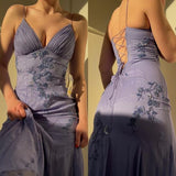 Fairy Mermaid Purple Spaghetti Straps Appliques Chiffon Prom Dresses HZ1024