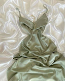 Simple A-line Spaghetti Straps Sage Green Prom Dress Silk Satin Prom Dresses HZ1024