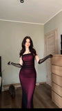 Mermaid Black Tulle Long Prom Dresses Burgundy Long Evening Dress HZ1024