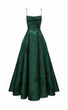 Elegant A line Dark Green Satin Long Prom Dresses Backless Evening Dress HZ1024