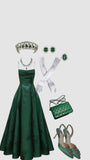 Elegant A line Dark Green Satin Long Prom Dresses Backless Evening Dress HZ1024