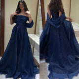 Elegant A Line Strapless Navy Blue Long Prom Dresses Evening Dress HZ1024