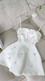 18th Birthday A Line Spaghetti Straps White Satin Homecoming Dresses Party Dress HZ1024