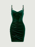18th Birthday Sheath Spaghetti Straps Green Velvet Homecoming Dresses Party Dress HZ1024