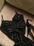 18th Birthday Sheath Spaghetti Straps Black Sequin Homecoming Dresses Party Dress HZ1024