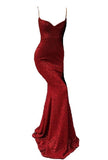 Elegant Mermaid Spaghetti Straps Burgundy Sequin Long Prom Dresses Party Dress HZ1024