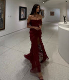 Burgundy Chiffon Slit Formal Evening Gown, Long Party Prom Dress HZ1024