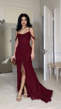 Burgundy Chiffon Slit Formal Evening Gown, Long Party Prom Dress HZ1024