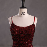 Elegant Mermaid Spaghetti Straps Burgundy Sequin Backless Long Prom Dresses Party Dress HZ1024
