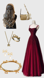 Elegant A Line Straps Burgundy Tulle Satin Long Prom Dresses Evening Dress HZ1024