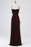 Elegant Mermaid Spaghetti Straps Burgundy Black Tulle Long Prom Dresses Party Dress HZ1024