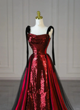 Sheath Sequins with Black Tulle Straps Long Party Dress, Sequins Prom Dress HZ1024