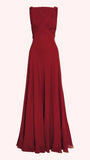 Elegant A Line Sleeveless Chiffon Red Long Prom Dresses Evening Dress HZ1024