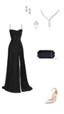 Elegant Mermaid Spaghetti Straps Black Slit Long Prom Dresses Party Dress HZ1024