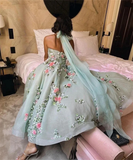 Classy Ball Gown Halter Light Blue Tulle Lace Prom Dresses Evening Dress HZ1024