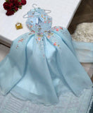 Classy A line High Neckline Light Blue Tulle Lace Prom Dresses Evening Dress HZ1024
