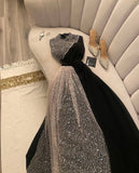 Classy A line High Neckline Black Sequin Long Prom Dresses Evening Dress HZ1024