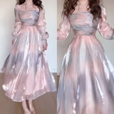Classy A Line Square Neckline Pink Prom Dresses Evening Dress HZ1024