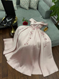 Elegant A Line Off The Shoulder Satin Pink Lace Appliques Long Prom Dresses Party Dress HZ1024