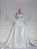 Chic Ball Gown Strapless Sleeveless White Satin Wedding Dresses With Ruffles HZ1024