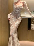 Elegant Bodycon Slim Lace Dress Vintage Casual Backless Bandage Party Dress Prom Dresses Evening Dress HZ1024