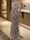 Elegant Bodycon Slim Lace Dress Vintage Casual Backless Bandage Party Dress Prom Dresses Evening Dress HZ1024