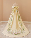 Chic Ball Gown Strapless Floral Satin Long Prom Dresses With Lace Party Dress HZ1024