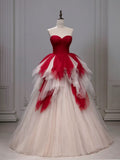 Pretty Ball Gown Sweetheart Tulle Long Red Layers Prom Dresses Sweet 16 Dresses HZ1024