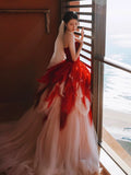 Pretty Ball Gown Sweetheart Tulle Long Red Layers Prom Dresses Sweet 16 Dresses HZ1024