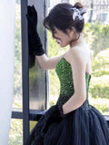 Pretty Ball Gown Sweetheart Tulle Long Black Ruffles Prom Dresses Sweet 16 Dresses HZ1024