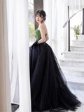 Pretty Ball Gown Sweetheart Tulle Long Black Ruffles Prom Dresses Sweet 16 Dresses HZ1024